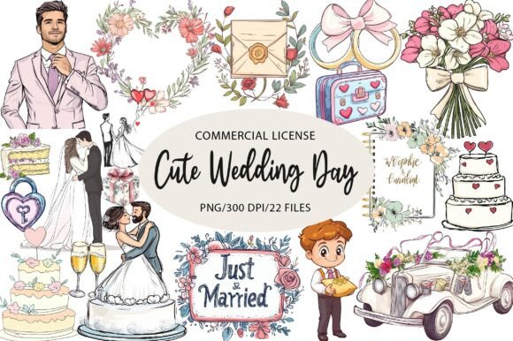 Charming Wedding Day Clipart for Sublimation & Design