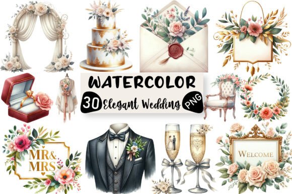 Elegant Wedding Sublimation Clipart: 30 Designs for Timeless Projects