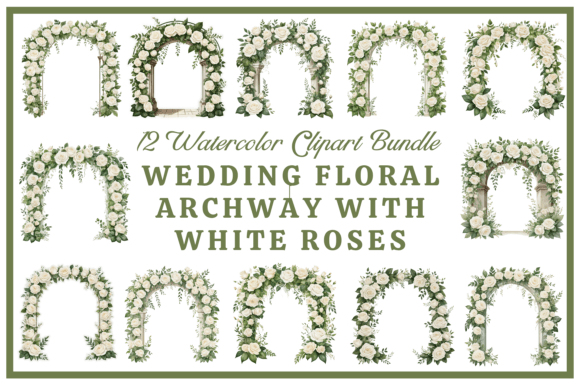 Elegant White Rose Wedding Arch Cliparts for Timeless Design
