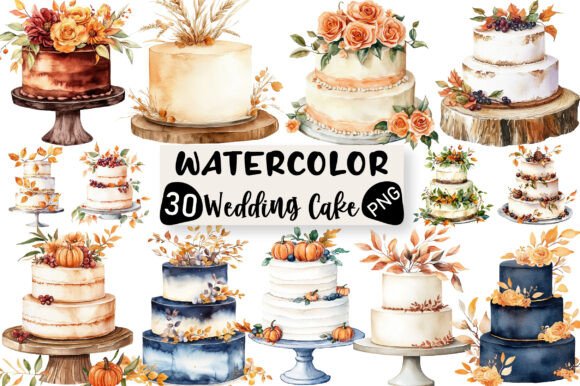 Fall Wedding Cake Clipart: 30 Designs for Seasonal Projects