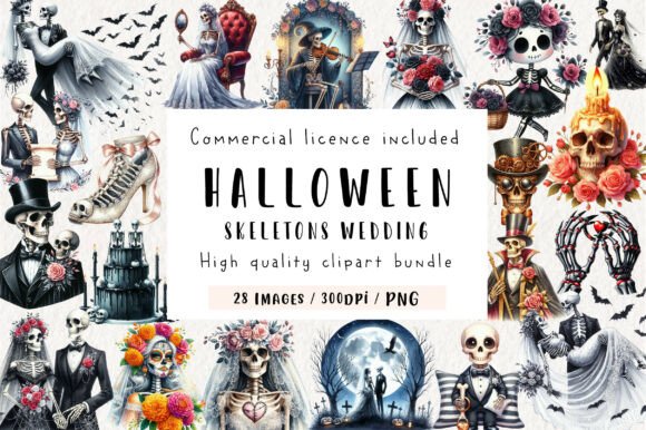 Halloween Skeletons Wedding Clipart for Spooky Designs