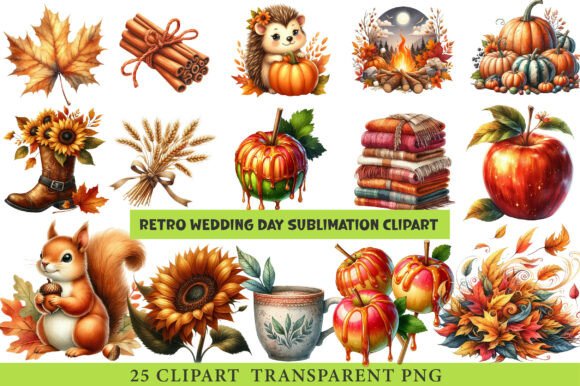 Retro Wedding Day Sublimation Clipart: Instant Charm for Modern Makers